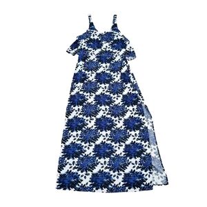 Splendid Maxi Floral Sleeveless dress size medium side slit rayon vacation blue